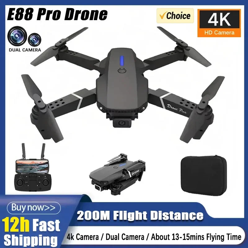2026 New E88 Professional HD Dual Camera 4K RC Drone Wide Angle Camera Foldable Helicopter Quadcopter Aircraft Kid Gift Toys