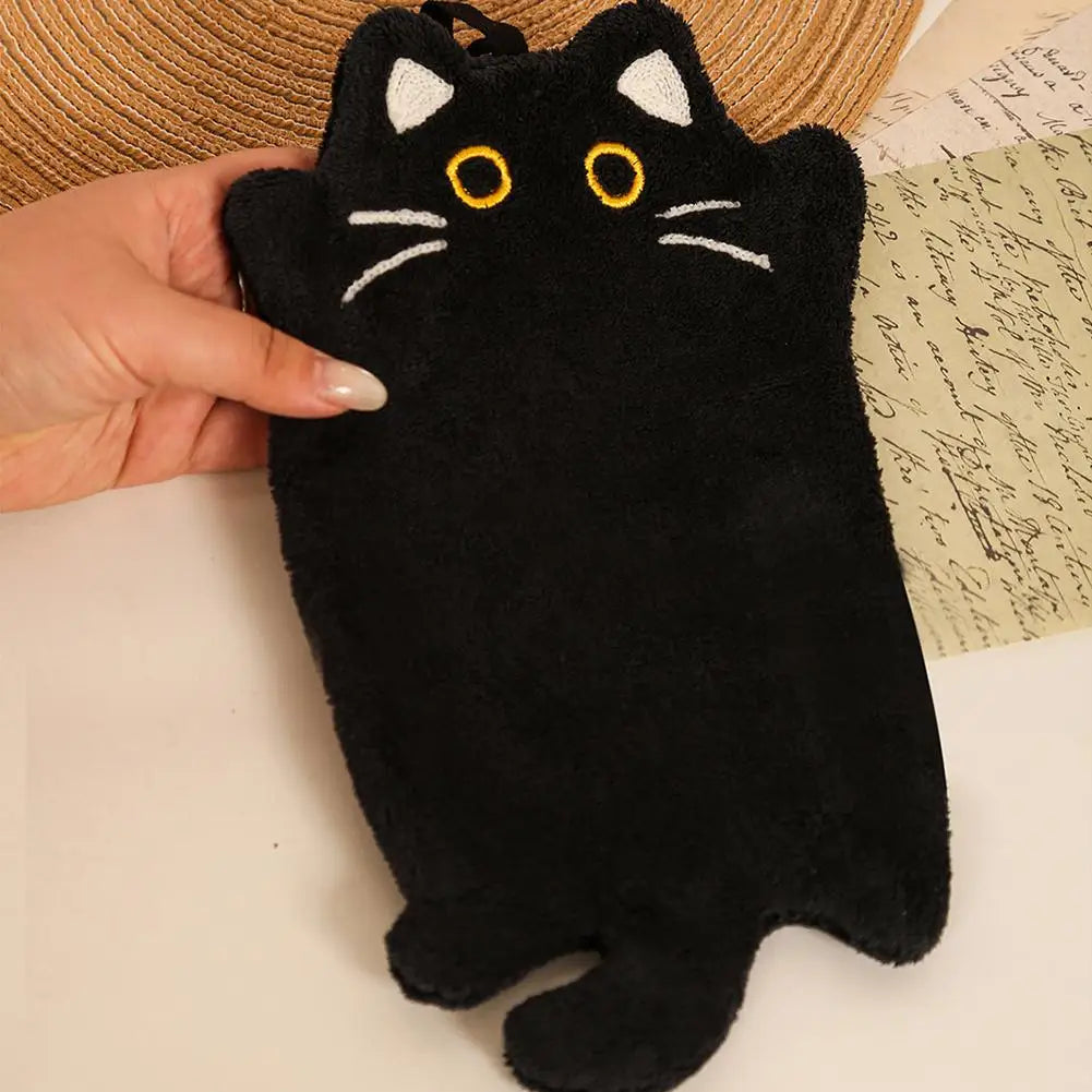 Cartoon Cat Hand Towel Thickened Absorbent Kitchen Heat Resistant Pad Hanging Cleaning Cloth Towels