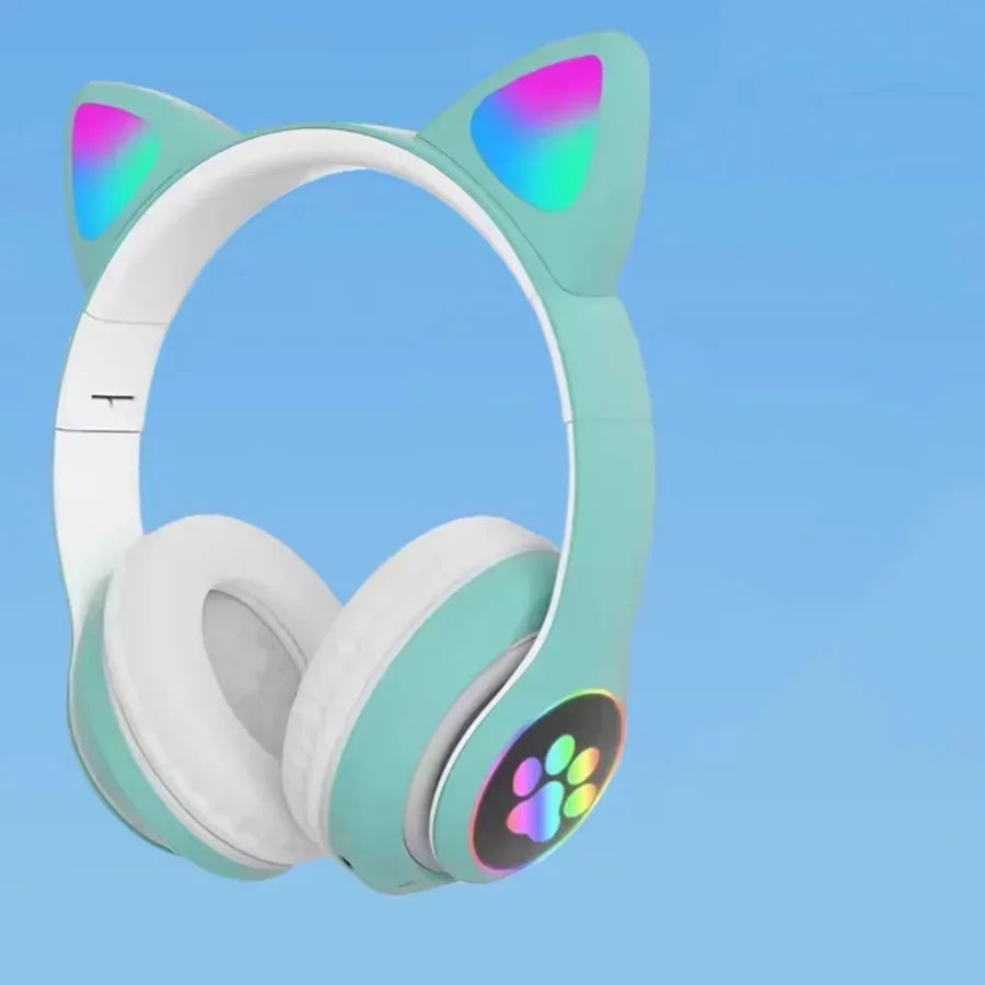 New Cute Cat Wireless Headphones RGB Cute Cat Ears Headset With Microphone Noise Cancelling Kid Stereo Music Children's Gifts