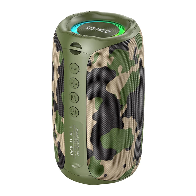 zealot-m2 Portable Bluetooth Speaker,IPX5 Waterproof 360° Wireless Speaker TWS Stereo Pairing 10hrs Playtime For Camping Hiking