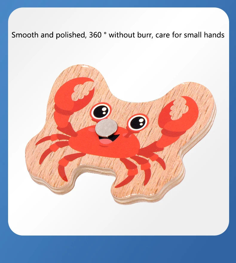 Wooden Magnetic Fishing Toys for Children Marine Life Cognition Fish Games Baby Early Educational Parent-child Interactive Toy