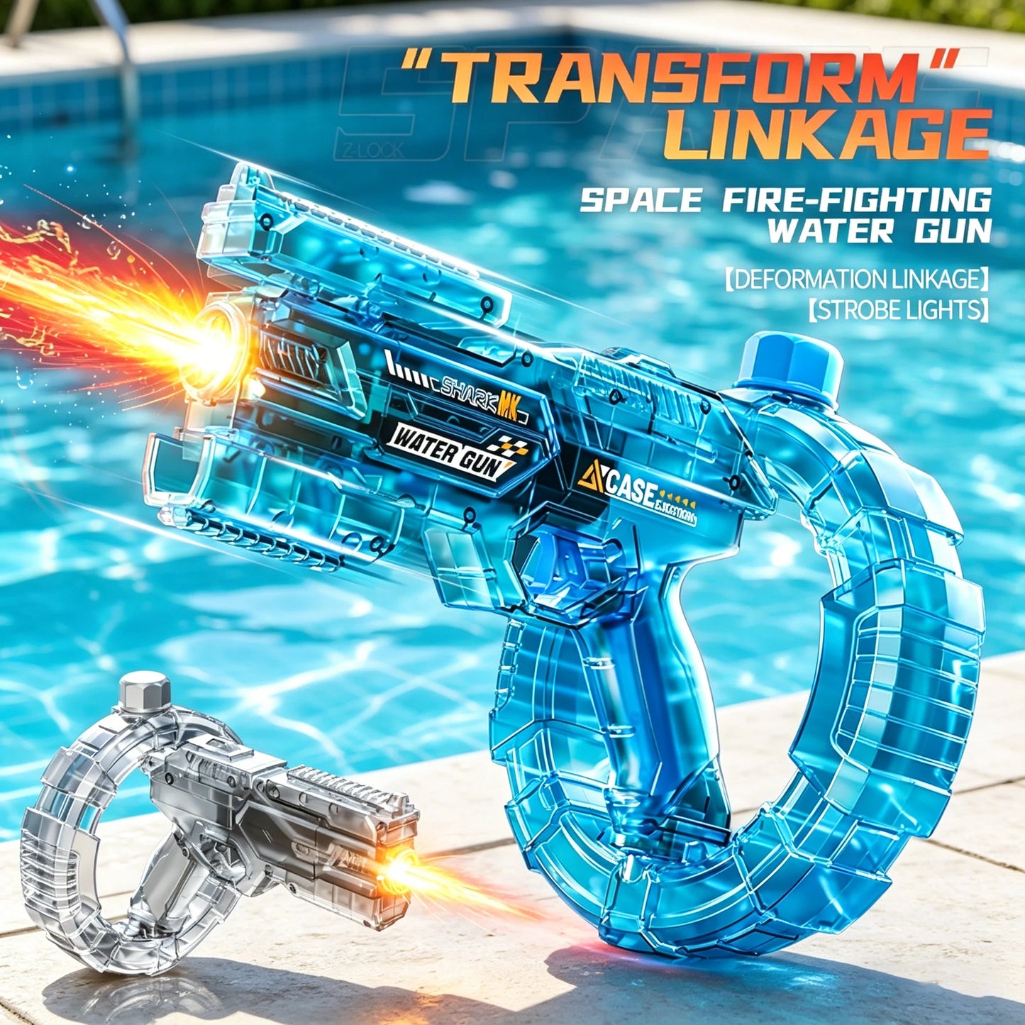 Energy Gathering Ring Electric Water Gun LED Lighting  Linkage Deformation Continuous Shooting Toy Summer Beach Pool Games Gift