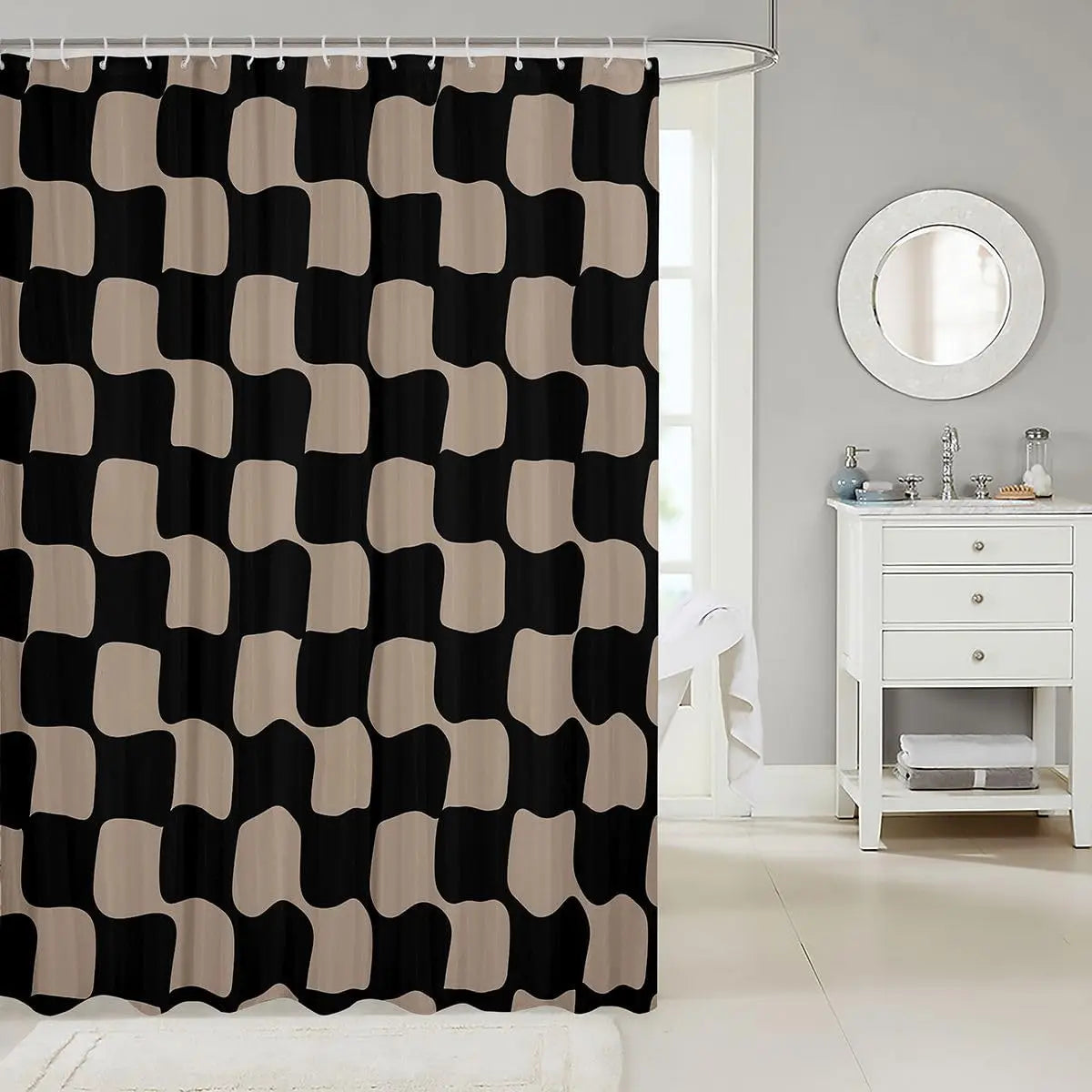 Checkered Grid Shower Curtains Buffalo Plaid Bathroom Curtain for Kids Women Men Black Brown Bathroom Accessories Geometric
