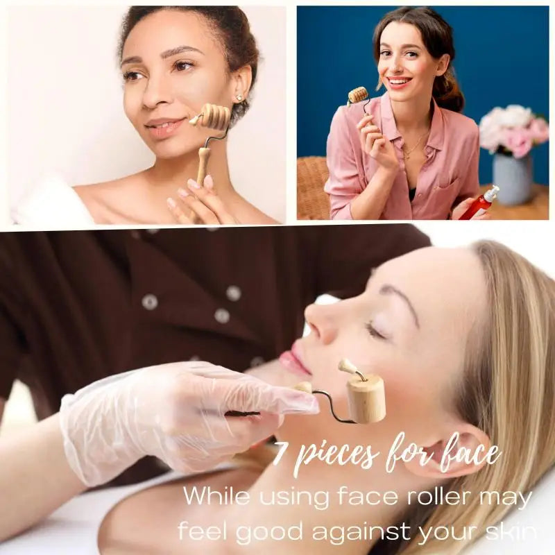 1/7pcs Face Massager  Wooden Face  Face Roller Mini Wood Therapy Face Wood Therapy Meridian Massage Kit Facial Roller Lifting