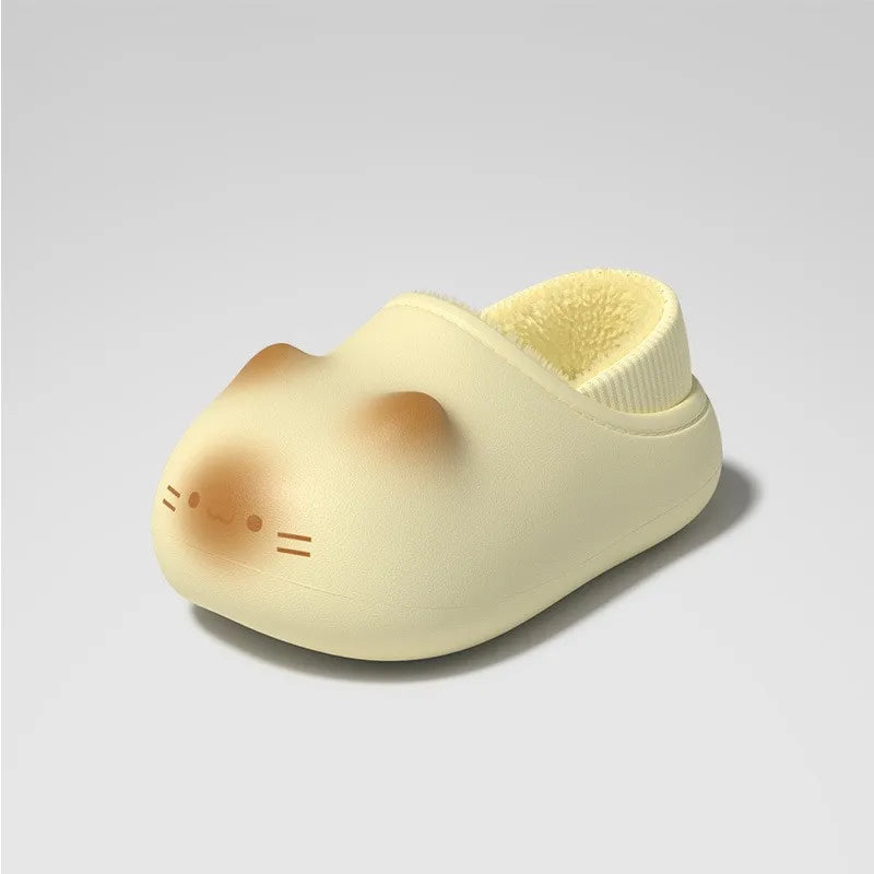 Kawaii Kitty Designer Slippers Women's Bottom Cat Paw Shoes Winter Warm Waterproof Mules Clogs Woman Kitten Home Slipper Adult