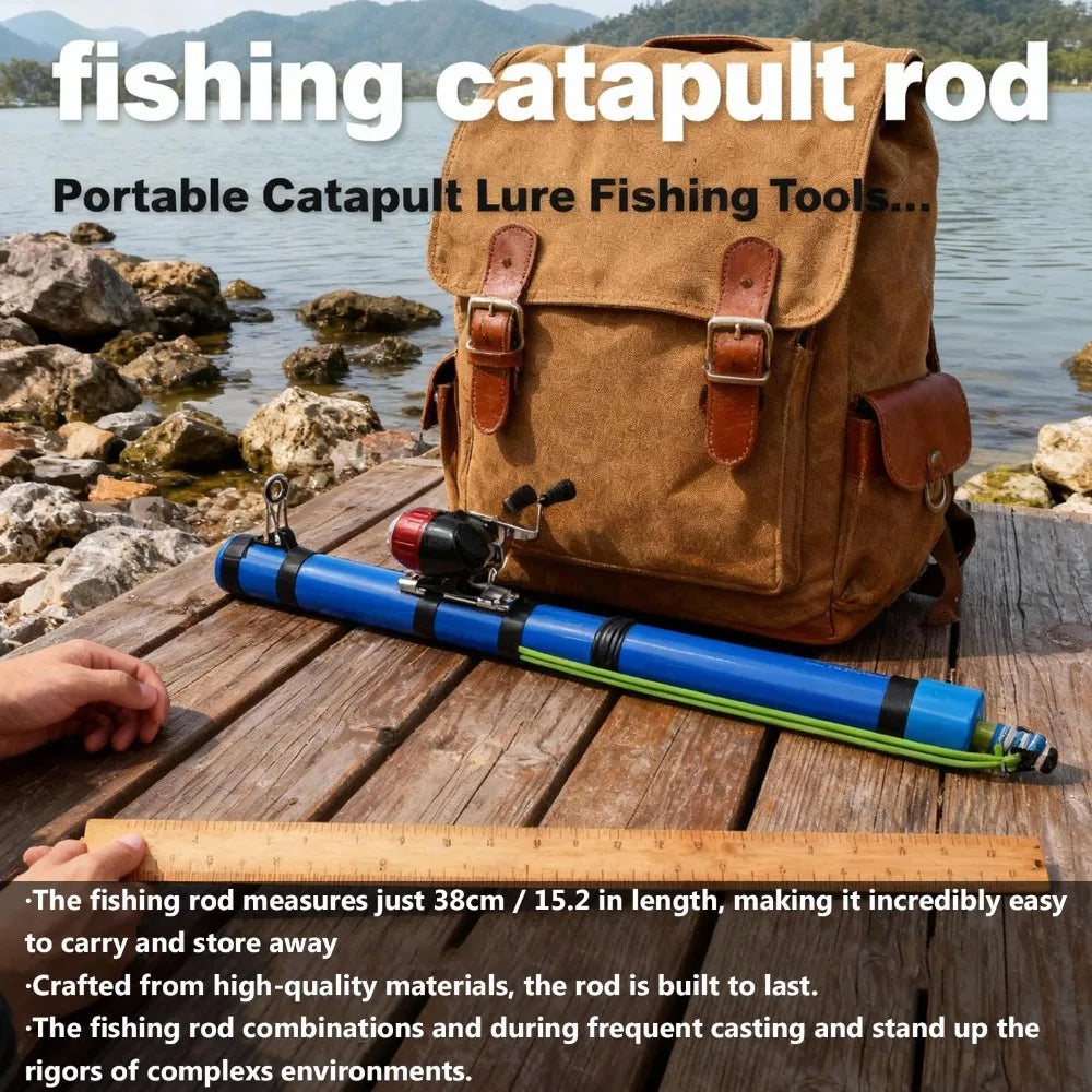 Compact Fishing Catapult Rod Extendable Portable Fish Bait Launching Equipment Sturdy Lightweight Catapult Fishing Reel