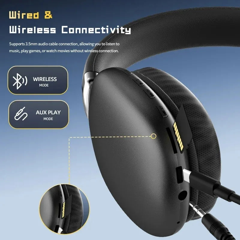 Fabric Headband Over-Ear Headphones Wireless Stereo HiFi Headset Adjustable Metal Rod Outdoor Music Noise Cancelling Earphones