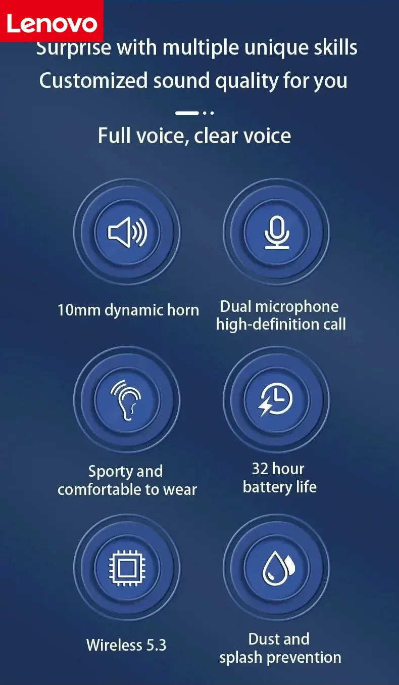 Lenovo Original Sports Wireless Earphones Ear Hanging Running Bluetooth Earphones Digital Display Noise Reduction Earphones