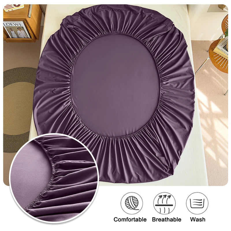 Summer Cooling Fitted Sheet Breathable Fabric With Elastic Band Solid Color Skin-friendly Fitted Sheet Cooling For Night Sleep