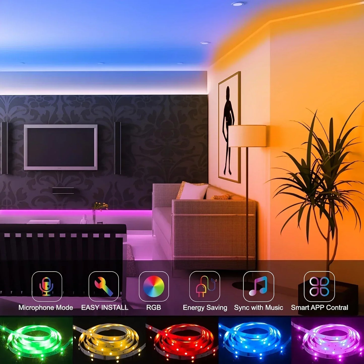 Smart LED Gaming Light Strip RGB 5050 USB 5V Music Sync 24/44key Remote APP Control Flexible Tape for Gaming Room TV Backlight