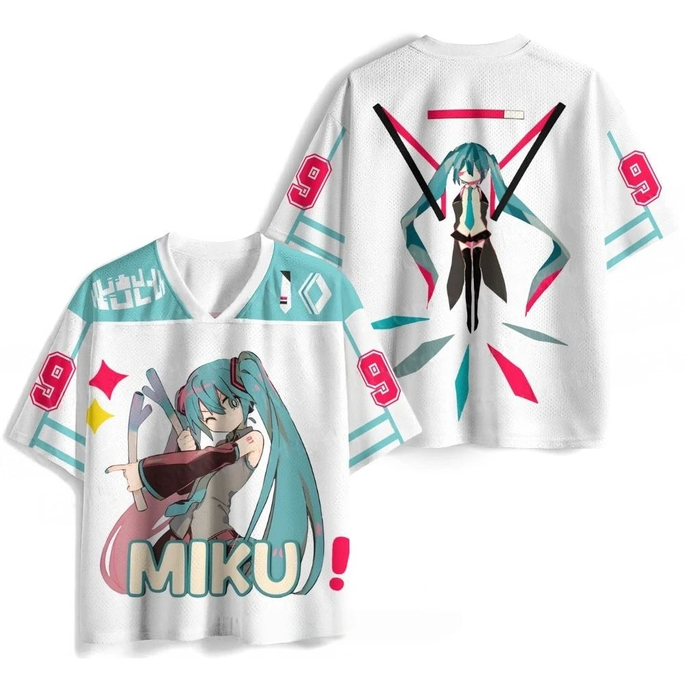 Summer New  Virtual Idol Hatsune Miku Sports Jersey Short Sleeve Kids/Adult Kawaii Role Play Breathable Quick Drying T-shirt Top