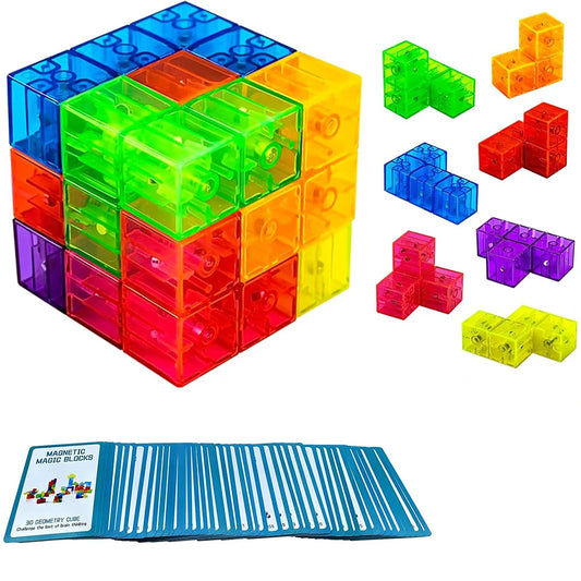 Magnetic Building Blocks 3D Puzzle Cubes Multi Shapes Magnetics Blocks with 54 Guide Cards Educational Stress Relief Fidget Toys
