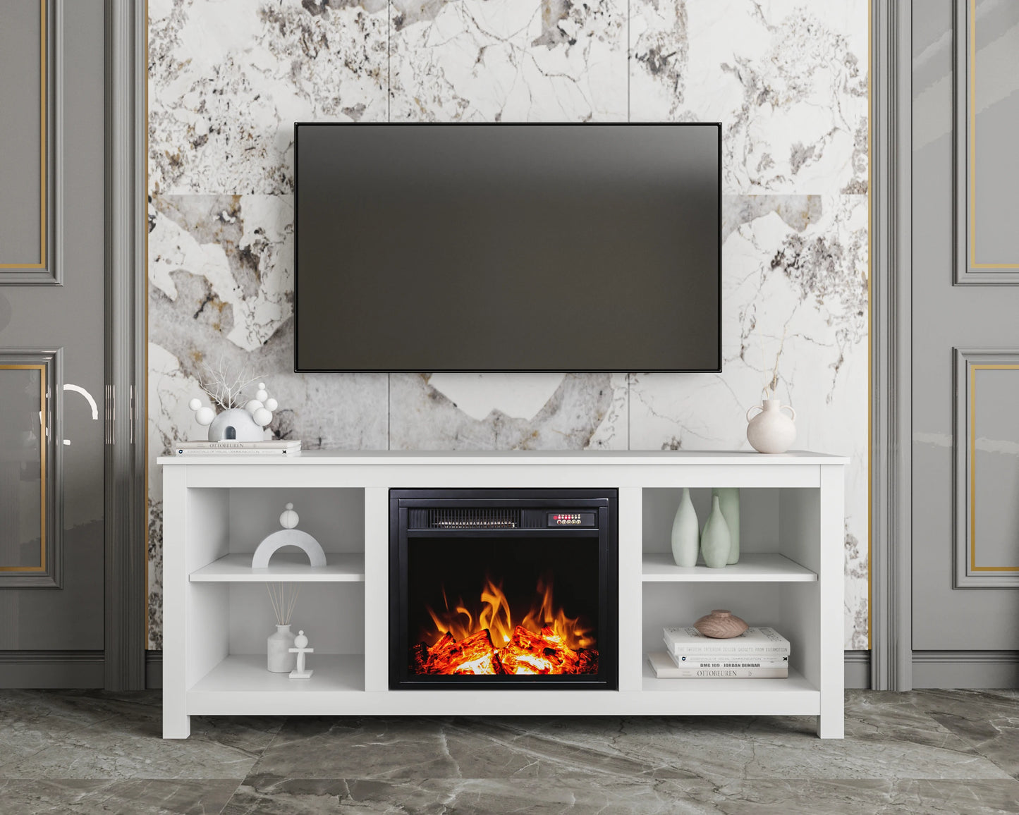 Floating Fireplace Tv Stand Modern High Gloss 72" Entertainment Center Wall Mounted Electric Fireplace Tv Media Console