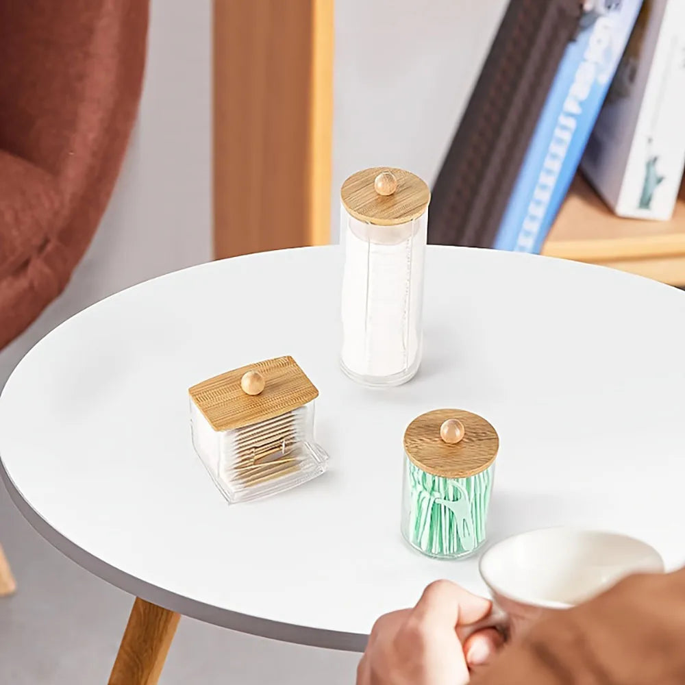 3-Piece Cotton Swab Holder Set, Bathroom Dispenser, Cotton Ball Storage Box, Cotton Swabs, Cotton Pads, and Dental Flossers