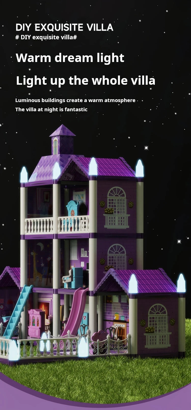 3D DIY Fantasy Princess Castle Villa Assembly Doll House Set Toys, Girls Home Toys & 3D Kids Toys
