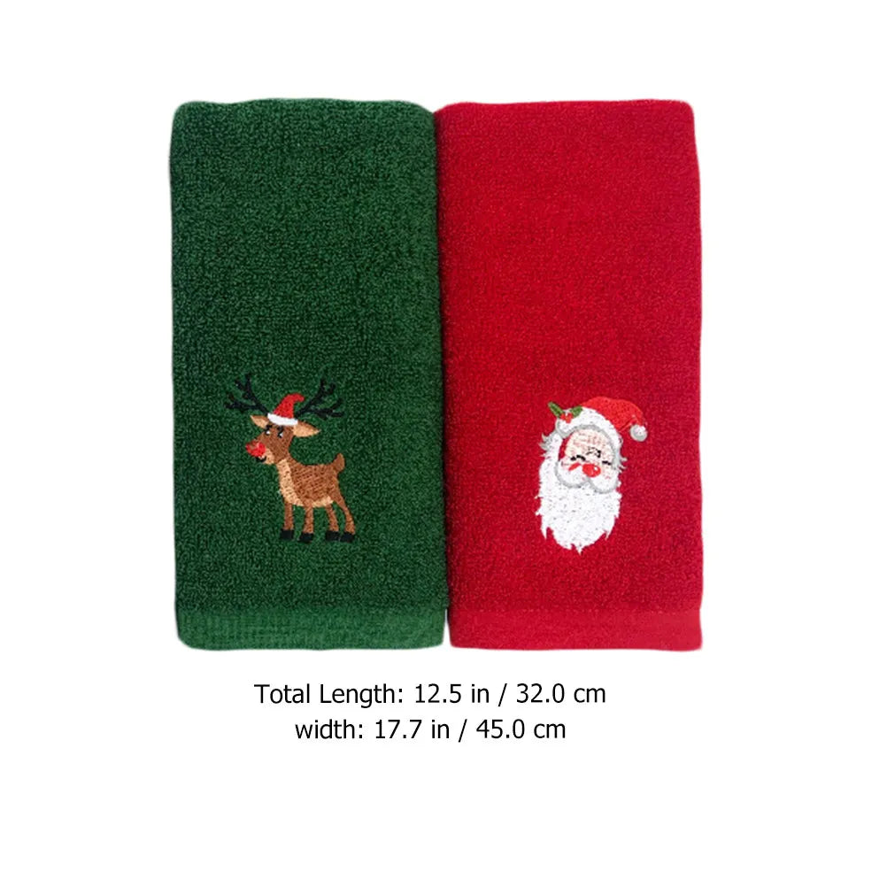 2Pcs Christmas Cartoon Face Towel Pure Cotton Embroidered Xmas Towel for Kids Holiday Gift Soft Absorbent Facial Cloth