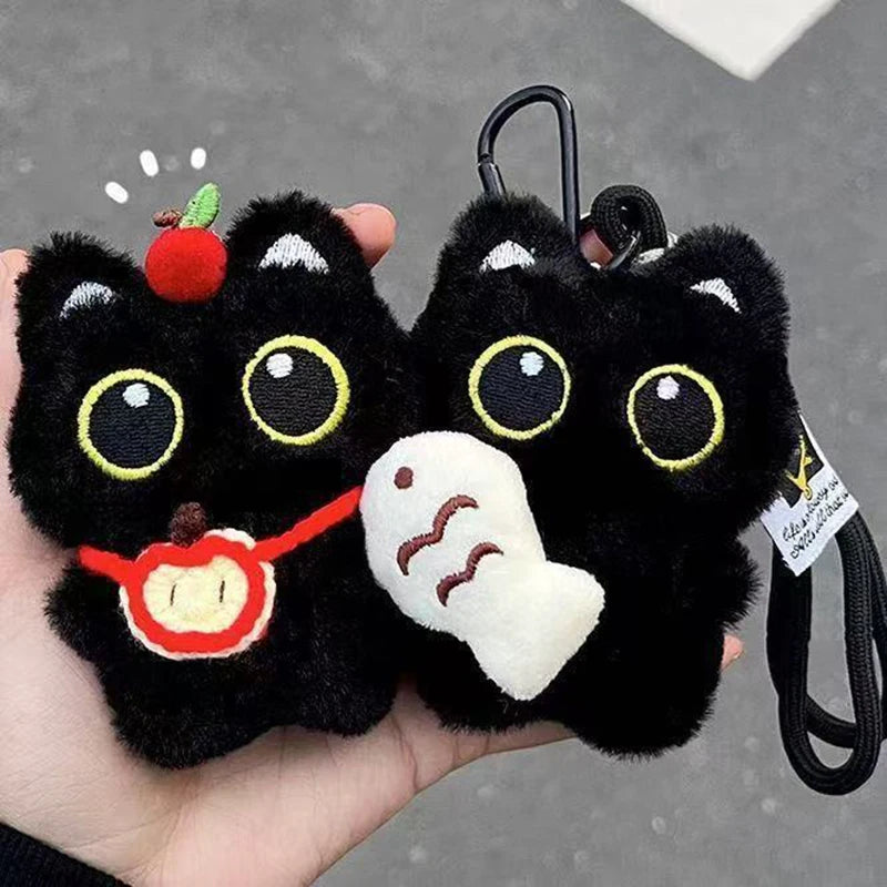 Cute Black Cat Plush Pendant Keychain Pilot Little Black Cat Hanging Backpack Keychain Creative Cat Plush Phone Keychain Gift