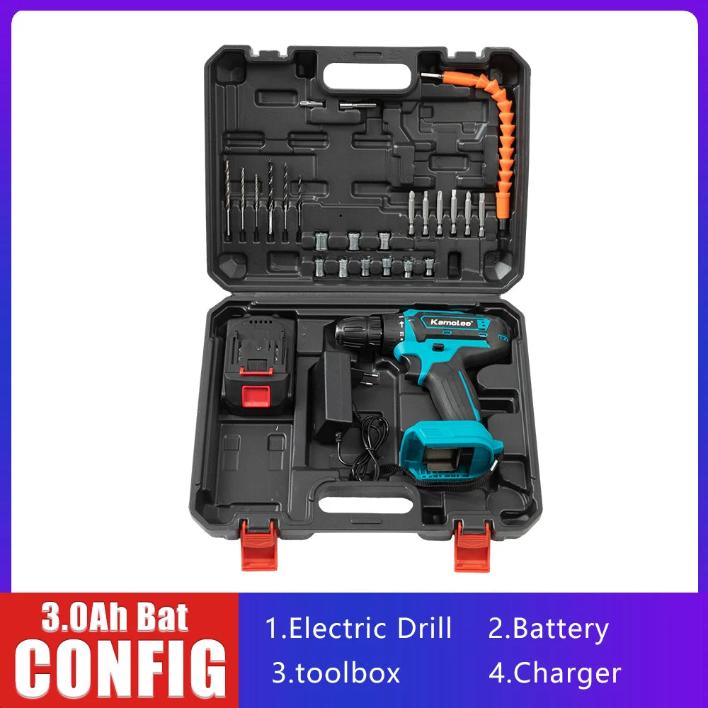 Kamolee 10mmElectric hand drill impact drill household small pistol drill multifunctional rechargeable electric screwdriver tool