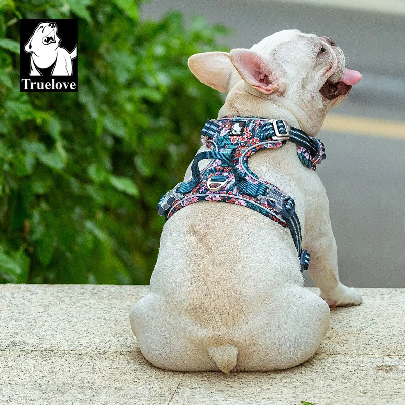 Truelove Pet Dog Harness Floral No Pull Cotton Fabric Breathable and Reflective Soft for Big Medium Small Adjustable VestTLH5655