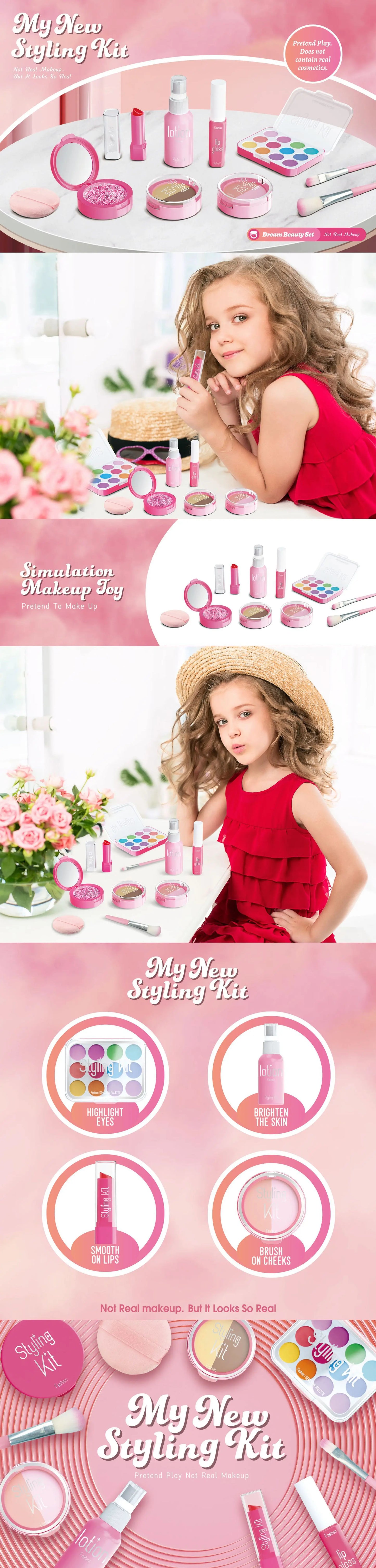 Pretend Makeup Toy Set For Girls, Children'S Performance Handbag,Princess Role Play Toy,Portable Design Princess Cosmetics Bag,