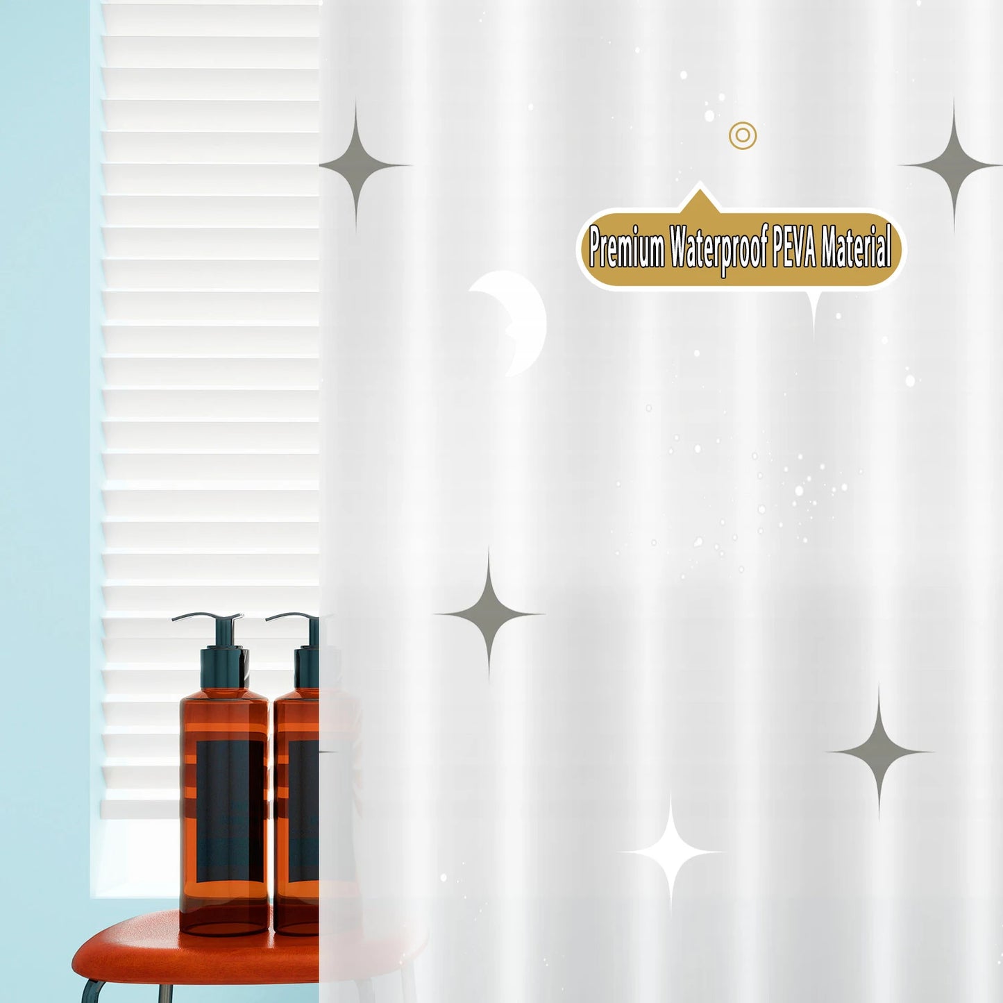 1pc Cute Star and Moon Galaxy Kids Shower Curtain Funny Cartoon Waterproof PEVA Bathroom Decor