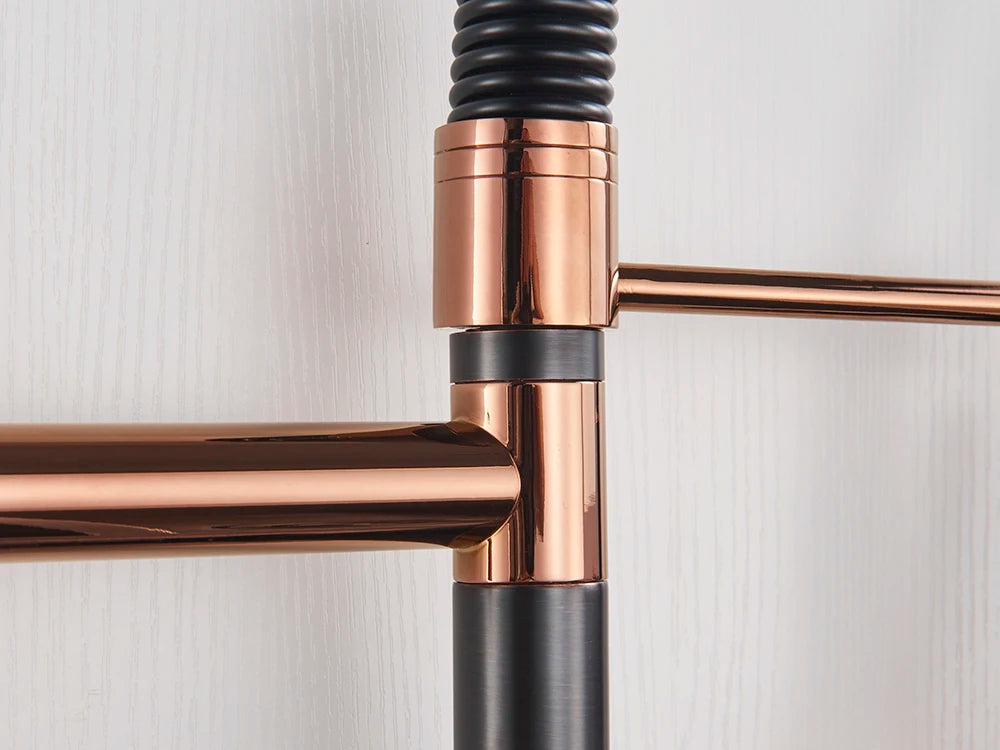 Black Pull Down Brass Kitchen Sink Faucet Hot Cold Water Mixer Crane Tap with Dual Spout 360 Rotation High Faucet Deck Mounted
