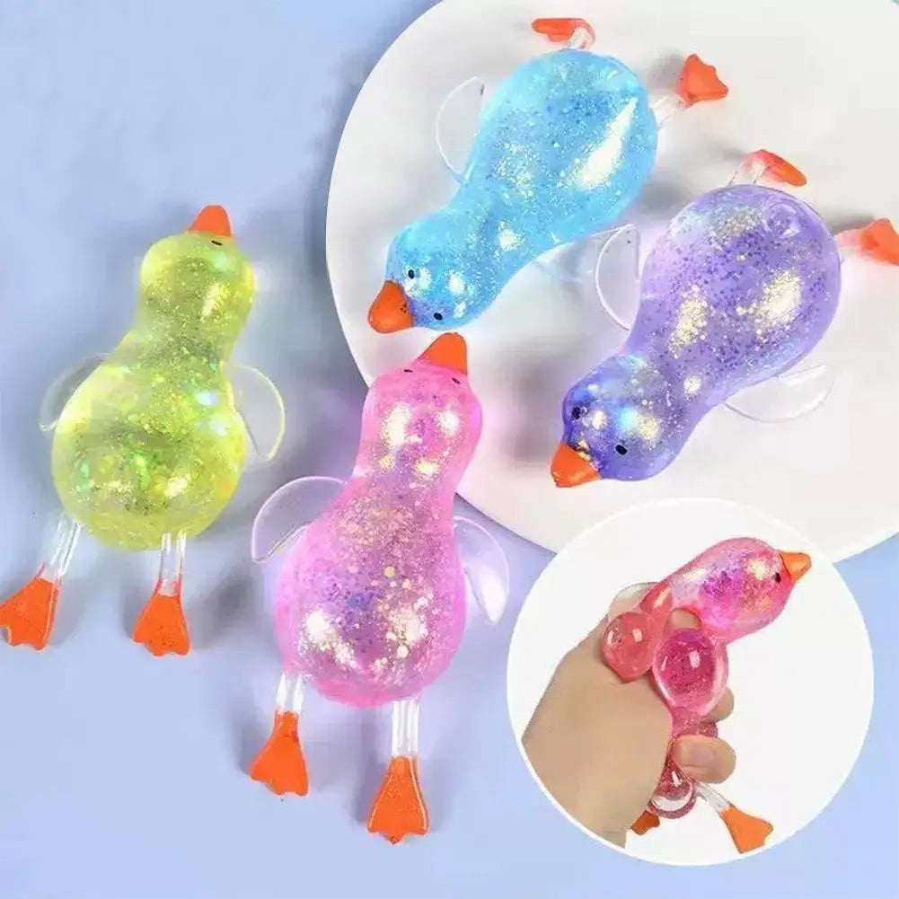 Glitter Duck Squishy Stress Relief Toy | TPR Material | Random Color | Soft Squeeze Fidget Toy for Anxiety Relief | Portable