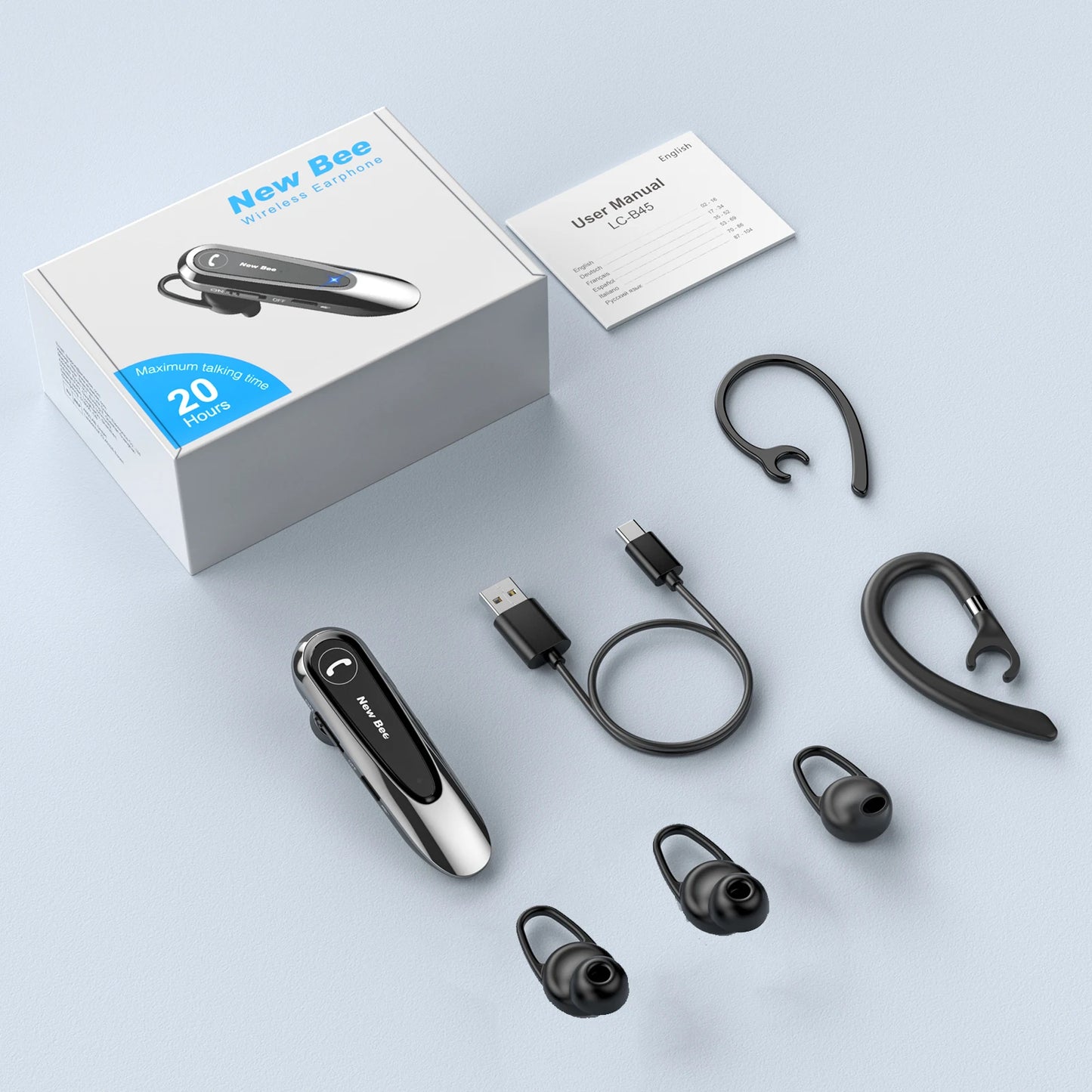 New Bee B45 Wireless Headset Bluetooth 5.0 Earphones Dual Mic Mute Handsfree Earbuds CVC8.0 Noise Reduction for Business Driving
