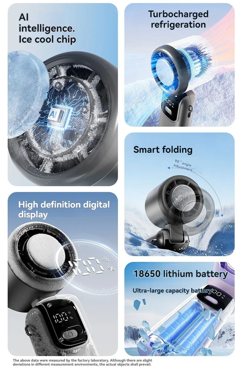 2025 Hanging Ice Pack Handheld High-speed Fan Folding 100 Speed Infinitely Adjustable Fan Portable For Outdoor Neck