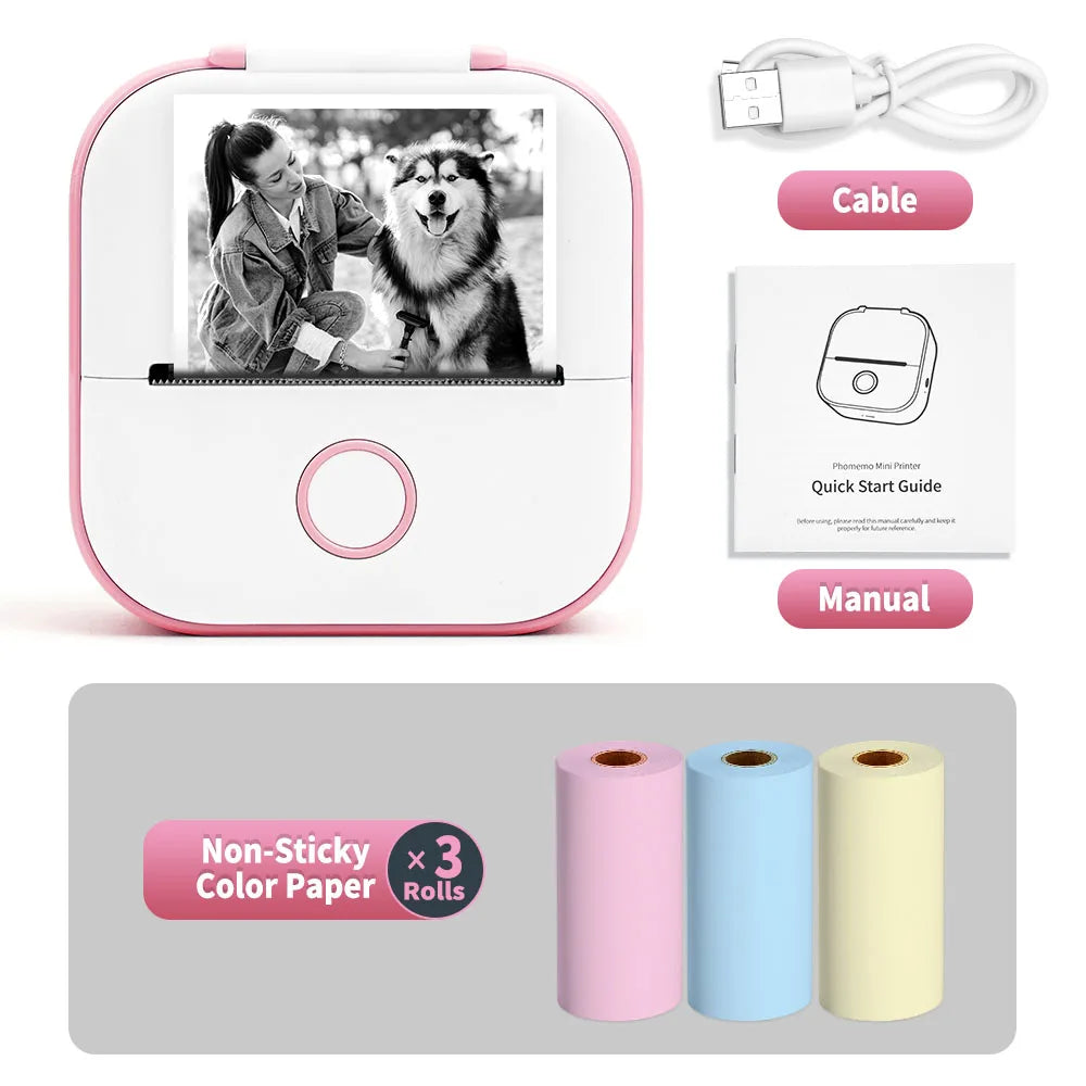 Mini Sticker Printer Phomemo T02 Thermal Portable Inkless Pocket Phone Printer Compatible with Android iOS Instantly Print Fun