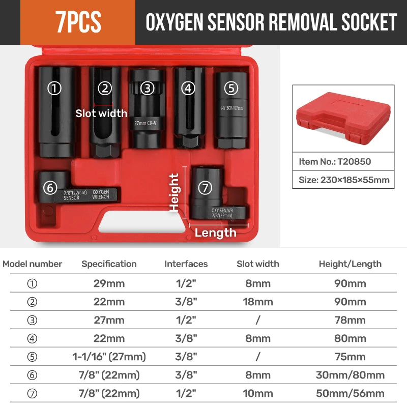 APOLLO 3/5/7/10PC Universal O2 Oxygen Lambda Sensor Socket Wrench Tool Remover Installer Set Box Oxygen Sensor Removing Tool Kit