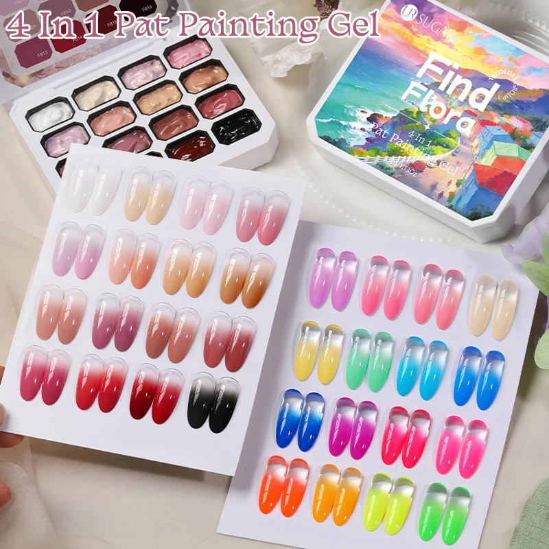 UR SUGAR 4 in 1 16 Colors Pat Painting Gel For Gradient  Stamping Drawing Pattern UV/LED  Gradient Patting Gel Palette