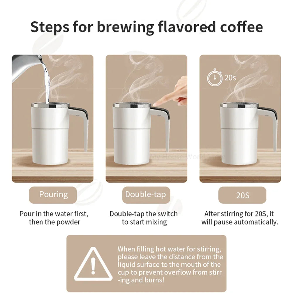 Mini Electric Coffee Self Mixing Mug Waterproof Food Safe Coffee Mug USB Rechargeable Automatic Magnetic Cup For Tea 380ML