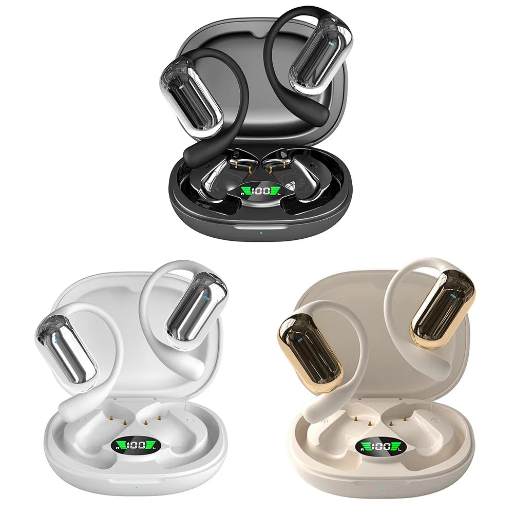 BT 5.3 AI Translation Earbuds with Ear Hook Translator Headphones Open Ear Headphones for Running Fitness Learning Accessories