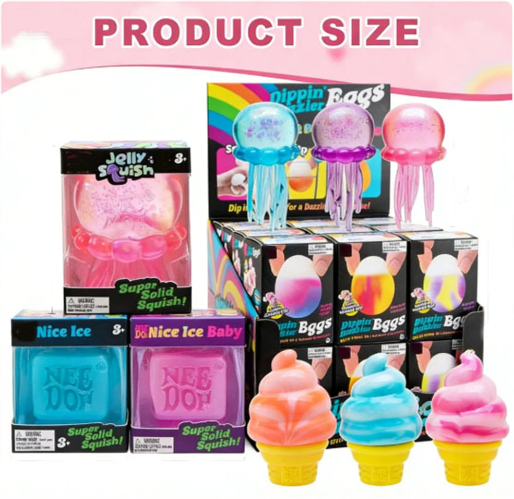 Trending Nee Doh Jellyfish & Cube Squish Toy, Soft Jelly Squeeze Stress Relief Fidget Toy, Sensory NeeDoh for Kids & Adults
