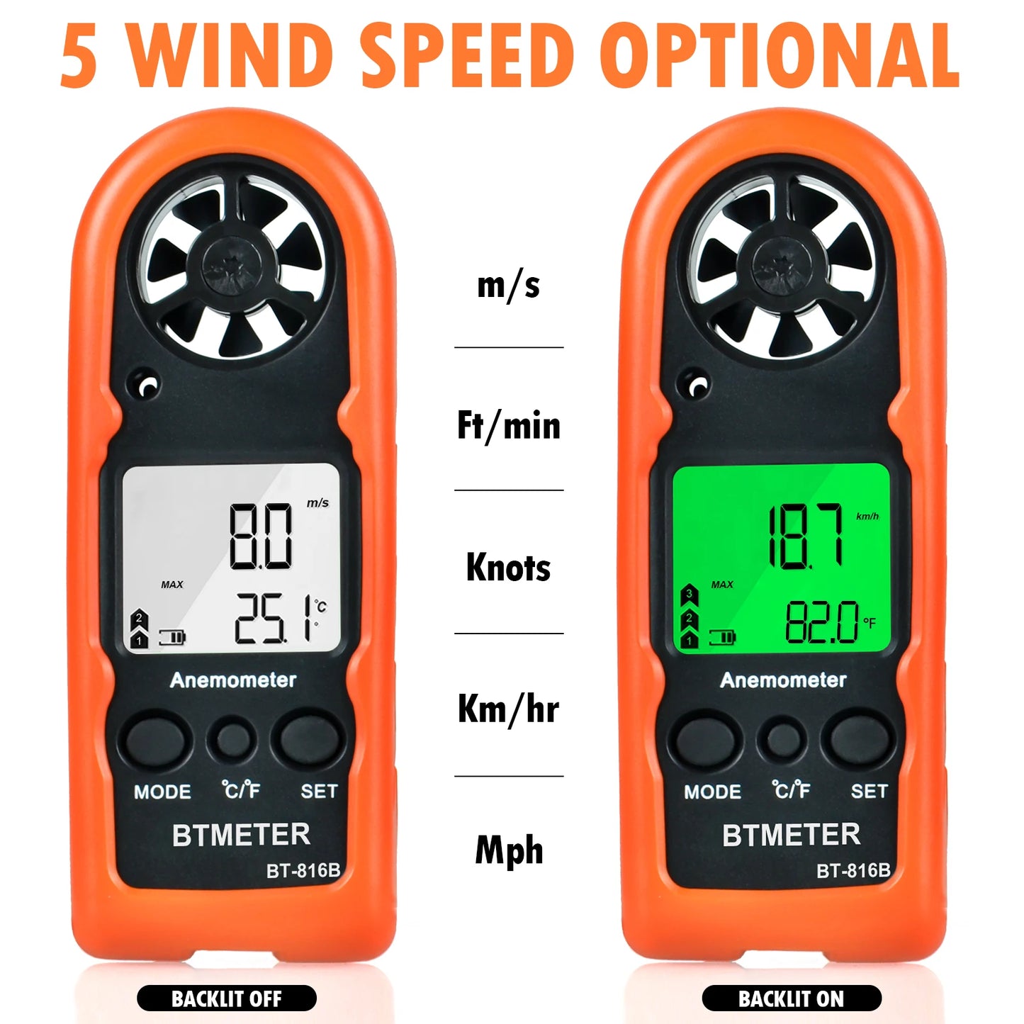 Mini Pocket Anemometer HP-816B, Wind Speed Meter 0-30m/s Current/Average/Max with Temp Backlit LCD for Drone Shooting Outdoor