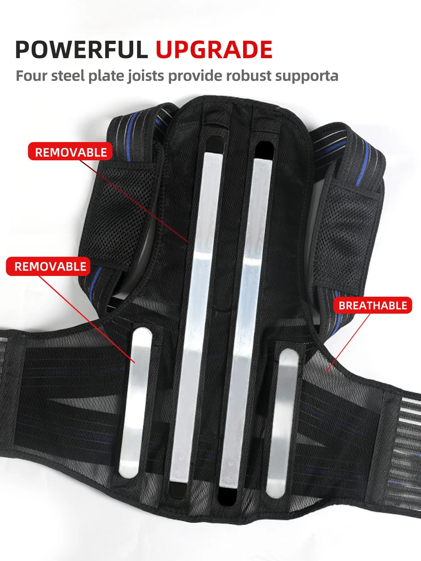 VBOSi Women Men Adjustable Breathable Back Support Posture Corrector with Metal Stays