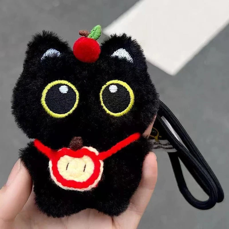 Cute Black Cat Plush Pendant Keychain Pilot Little Black Cat Hanging Backpack Keychain Creative Cat Plush Phone Keychain Gift