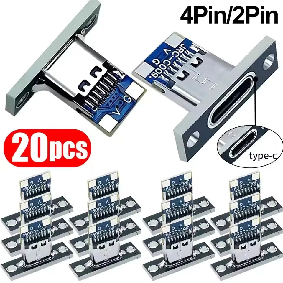 USB 3.1 Type C Socket with Screw Fixing Plate Type-C USB Jack 3.1 Type-C 4Pin 2Pin Female Connector Jack Charging Port