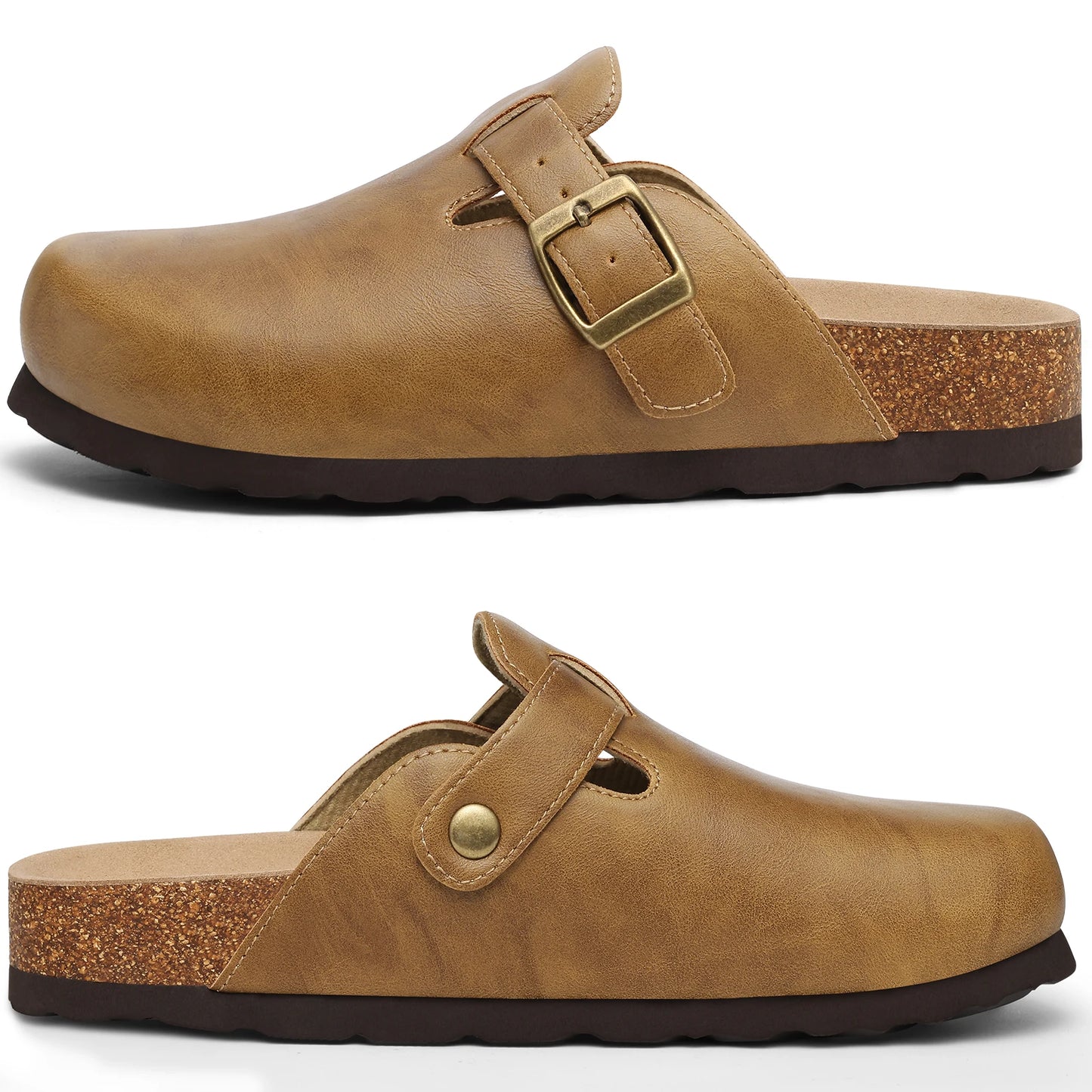 Kidmi Unisex Adjustable Buckle Slip-On Clogs with Arch Support Vegan Leather Cork Insole Potato Shoe for Women And Men