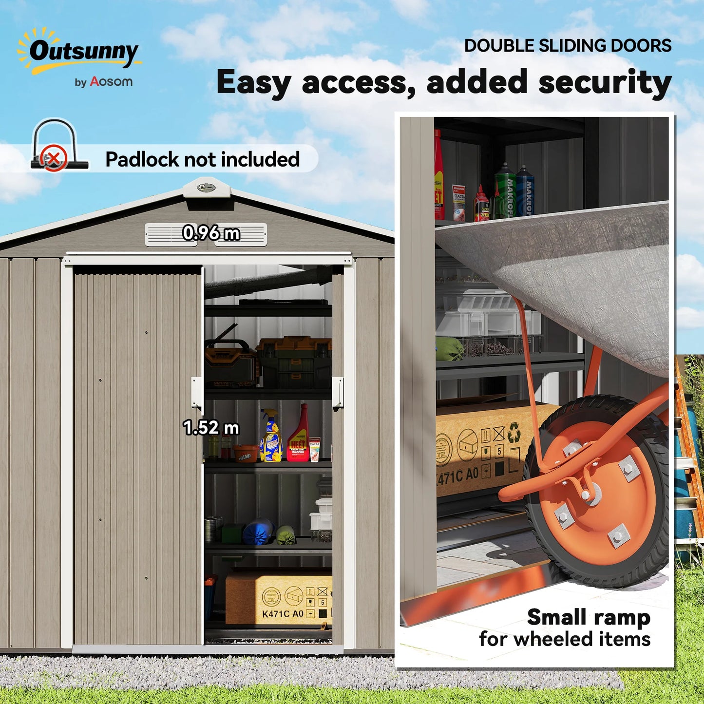 Outsunny 7 X 4ft Garden Shed Storage with Locking Door and Foundation Kit, Light Brown