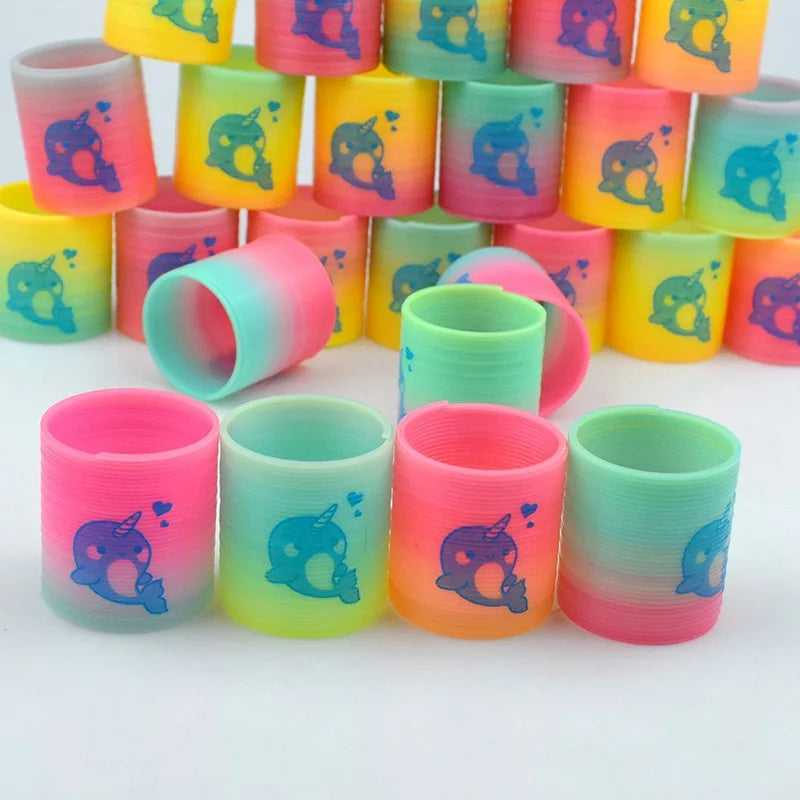 12/24 Rainbow Magic Springs Circle Toys Kids Birthday Party Favors Guests Giveaway Small Gifts Pinata Fillers Flexible Funny Toy