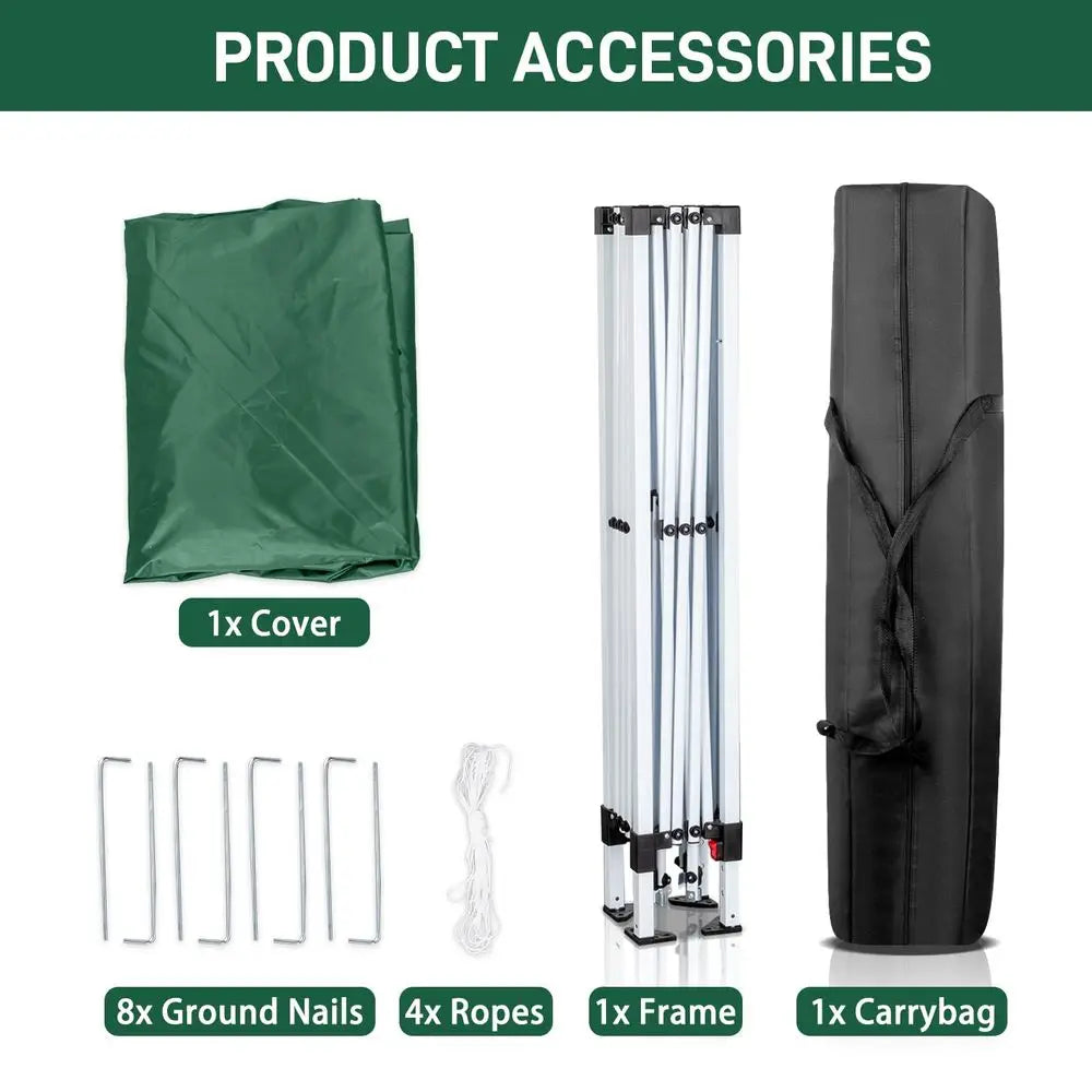 x 2m Pop Up Canopy Tent, Outdoor Gazebo Folding Canopy with Carry Bag for Commercial Events, Party, Backyard BBQ, Camping, Gree
