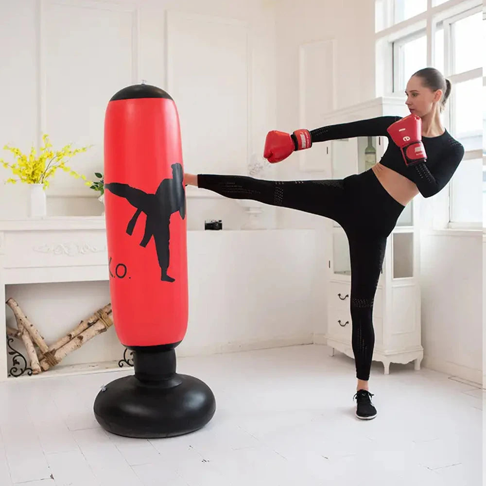 1pc KO Style Inflatable Boxing Sandbags Punching Bag Boxing Column Karate Taekwondo Training Props