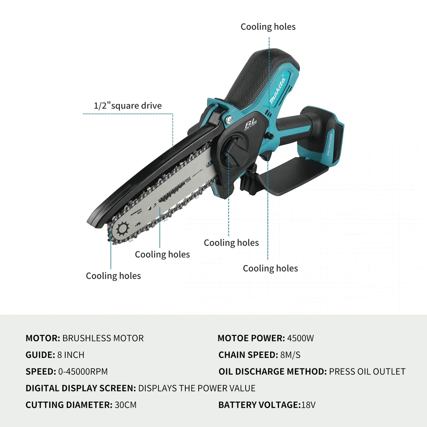 Makita  Woodworking with Small Handheld 18V Cordless Chainsaw for Electric 6-inch Logging Sawzall Mini Portable Chainsaw