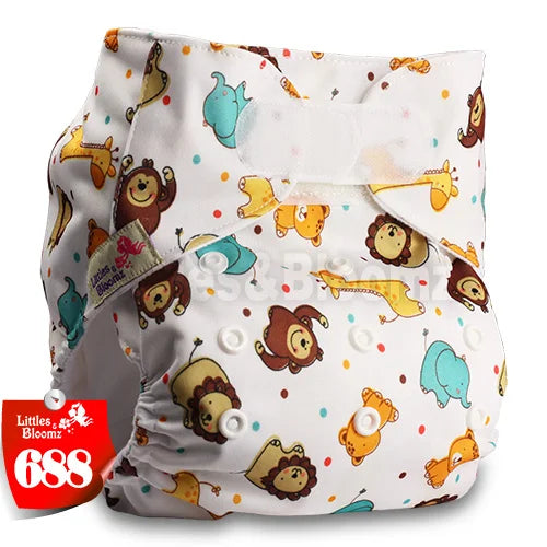 [Littles&Bloomz] Baby Washable Reusable Real Cloth STANDARD Hook-Loop Pocket Nappy Diaper Cover Wrap, suits Birth to Potty