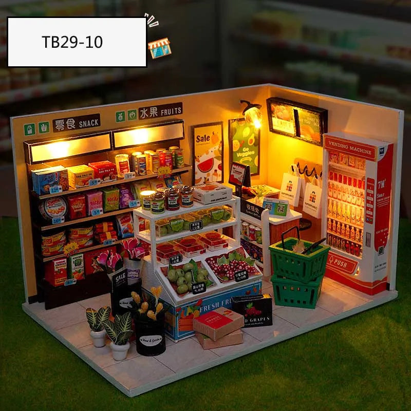 DIY Doll House Wooden Miniature Kit with Furniture Set Handmade Model Assembly Toy Case for Birthday Gifts