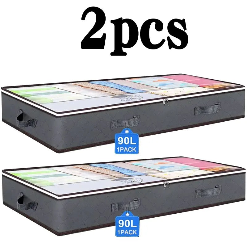1/2pc Underbed Quilt Storage Bag Large Capacity Non-woven Foldable Clothing Sorting Bag Dustproof Storage Box Wardrobe Organizer