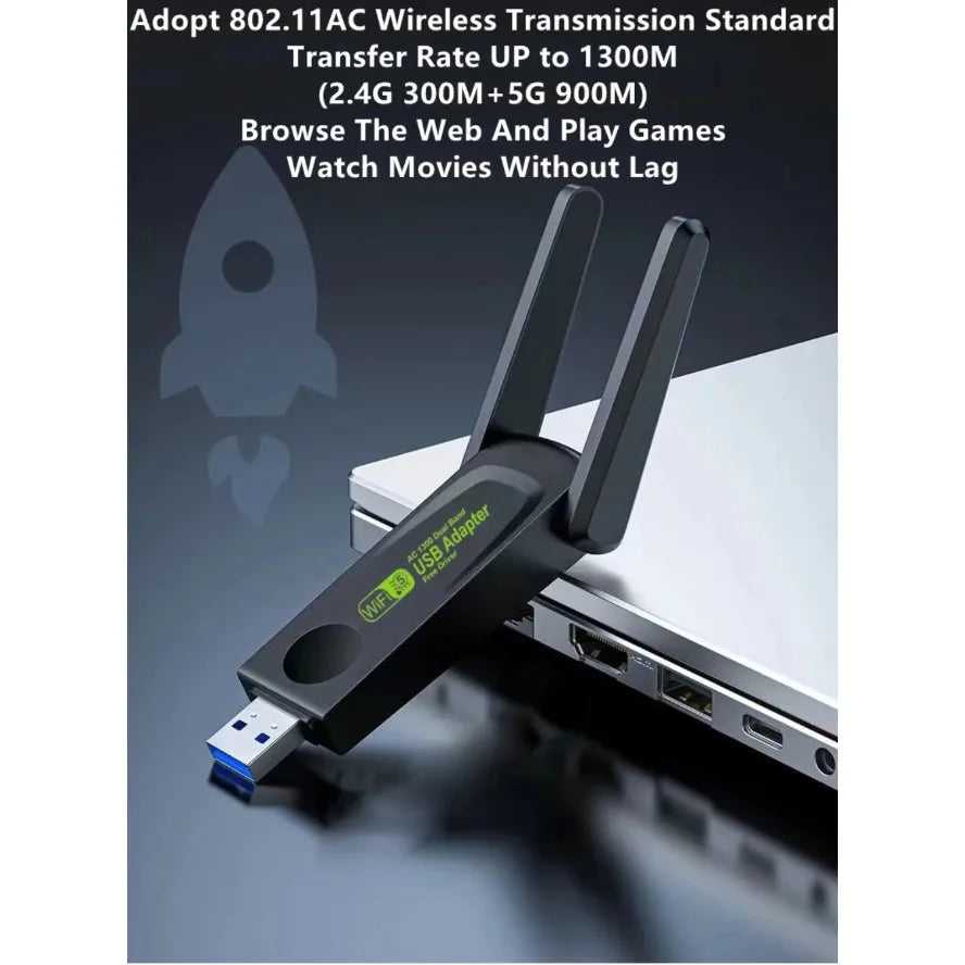 1300Mbps USB3.0 WiFi Adapter Dual Band 2.4G+5Ghz Wireless WiFi Dongle Antenna USB Ethernet Network Card Receiver for PC Desktop