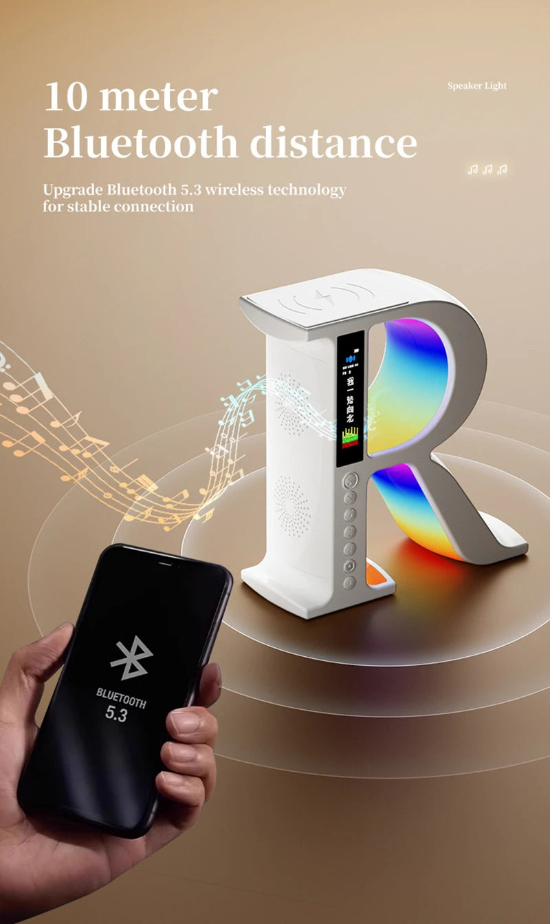Lenovo Bluetooth Speaker Wireless Charger Multifunctional Color Atmosphere RGB Desk Clock Nightlight LED Digital Clock Plug Card